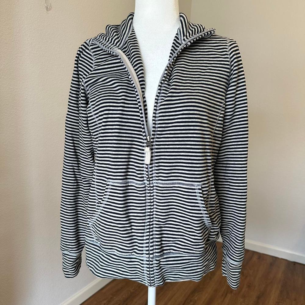 LL Bean Grey and Navy Blue Striped Hoodie Size Small